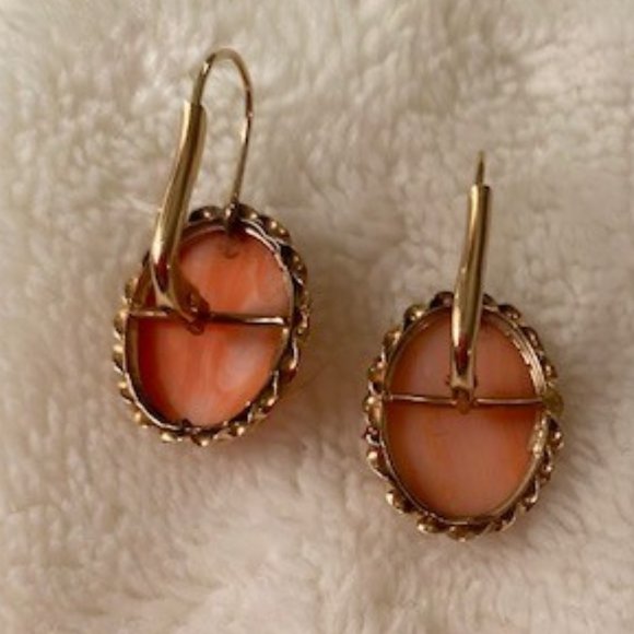 Italian Rare Pink Coral Dangling Pierced Earrings - Picture 9 of 10